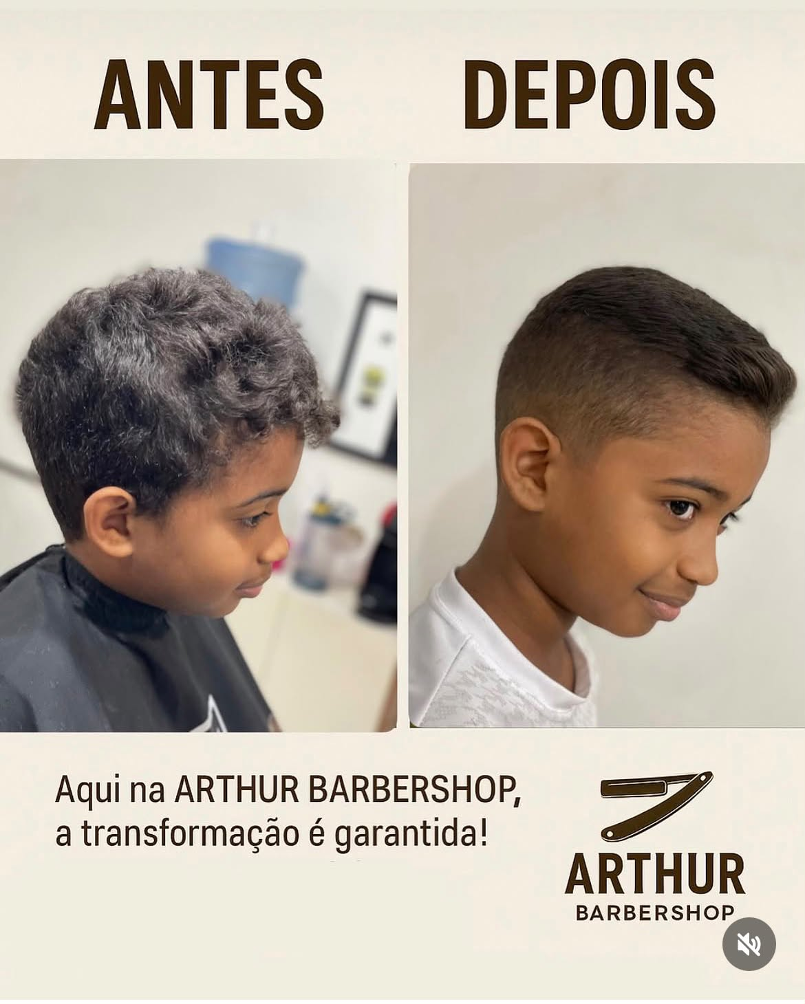 Resultado de corte infantil apresentado antes e depois