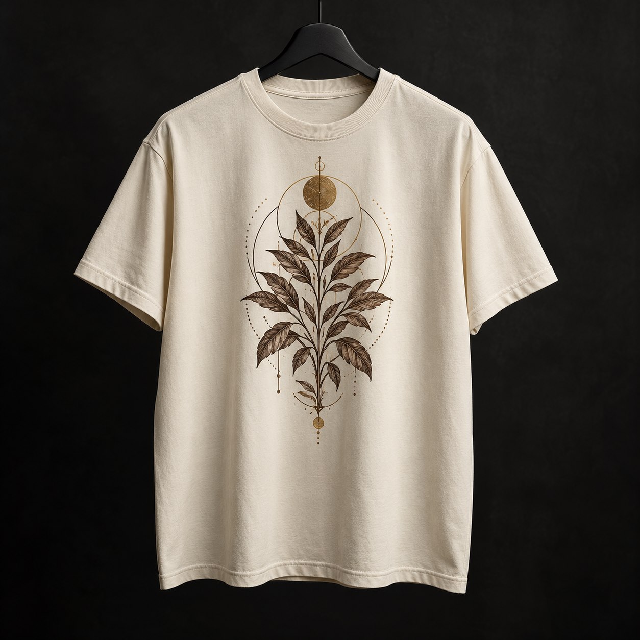 Conceito de camisa creme com ilustração botânica